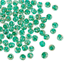 Nbeads Luminous Handmade Gold Sand Lampwork Beads, Round, Dark Green, 8x7mm, Hole: 1.6mm, 80pcs/box