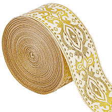 GORGECRAFT 7.7 Yards Double Side Metallic Gold Ethnic Jacquard Ribbon 1.3" Wide Floral Embroidery Bohemian Polyester Woven Ribbons Fringe Band Fabric Trim for DIY Sewing Crafts Clothing Curtain