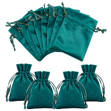 NBEADS 12 Pcs Dark Green Velvet Bags, 12x9 cm Drawstring Jewelry Pouches Rectangle Gift Bags for Wedding Candy Bags Party Favors