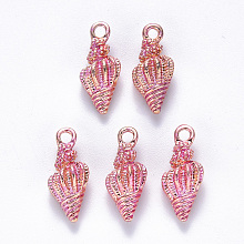 Honeyhandy Alloy Enamel Pendants, Spiral Shell Shape, Light Gold, Hot Pink, 19.5x7.5x6.5mm, Hole: 2.5mm