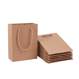 Honeyhandy Kraft Paper Bags Gift Shopping Bags, with Nylon Cord Handle, Rectangle, BurlyWood, 12x5.8x16cm