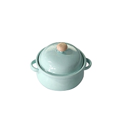 Honeyhandy Spray Painting Mini Alloy Stockpots, with Lid, Miniature Ornaments, Micro Landscape Dollhouse Accessories, Pretending Prop Decorations, Pale Green, 30x20mm