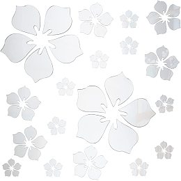 CREATCABIN 18Pcs Acrylic Flower Mirror Wall Sticker 3 Sizes Stickers Wall Art Family Wall Decals Decor Self Adhesive Removable Eco-Friendly for Home Living Room Bedroom Decoration(Silver