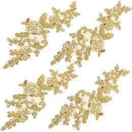 GORGECRAFT 4PCS Sequin Embroidered Lace Patches Leaf Flowers Lace Applique Sewing Floral Fabric Craft Decoration Patches for DIY Clothes Dress Pants Sewing Wedding (Gold)