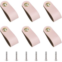 GORGECRAFT 6Pcs Leather Handles Vintage Cabinet Door Handle Pink Color Leather Drawer Pulls for Kitchen Bathroom Cabinets Cupboards Wardrobe Dresser, 143x25mm