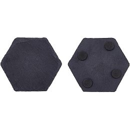 SUPERFINDINGS 2Pcs Hexagon Slate Slabstone Cup Mats Bulk Slate Stone Cup Coaster Black Stone Drinks Coasters for Drinks, Cups, Bar, Kitchen, Home Decor