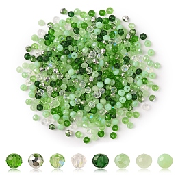 Honeyhandy 500Pcs Electroplat Opaque Glass Beads, Half Rainbow Plated, Faceted, Rondelle, Green, 4x3mm, Hole: 0.4mm