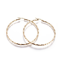 Honeyhandy 304 Stainless Steel Big Hoop Earrings, Hypoallergenic Earrings, Twisted Ring, Golden, 10 Gauge, 62x60x2.5mm, Pin: 0.8mm