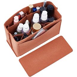 WADORN Felt Handbag Organizer Insert, Felt Tote Bag Organizer Insert Multiple Compartments Toiletry Bag in Bag with Rectangle Bottom Shaper for Speedy 30 Neverful MM, 10.2x4.7x5.7 Inch, Camel