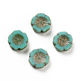 Honeyhandy Transparent Czech Glass Beads, Flower, Medium Turquoise, 14x5mm, Hole: 1mm