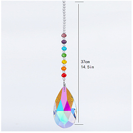 Honeyhandy Chakra Theme K9 Crystal Glass Big Pendant Decorations, Hanging Sun Catchers, Teardrop, Colorful, 37cm