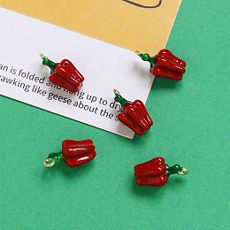 Honeyhandy Alloy Enamel Pendants, Golden, Bell Pepper Charm, Dark Red, 18x10mm