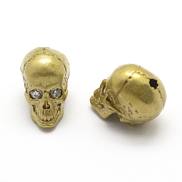 Honeyhandy Brass Beads, Cadmium Free & Nickel Free & Lead Free, with Cubic Zirconia, Skull, Raw(Unplated), 11.5x8.5x11mm, Hole: 2mm