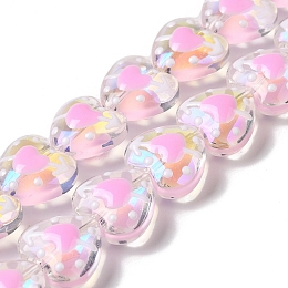 Handmade Lampwork Beads Strands, with Enamel, Heart, Pink, 11~12x12~12.5x6~6.5mm, Hole: 0.6mm, about 30pcs/strand, 13.27''(33.7cm)