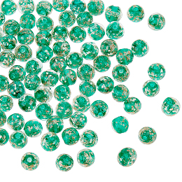 Nbeads Luminous Handmade Gold Sand Lampwork Beads, Round, Dark Green, 8x7mm, Hole: 1.6mm, 80pcs/box