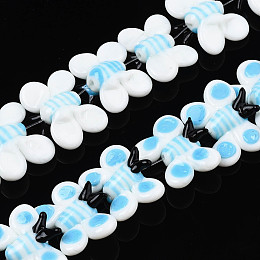 Handmade Lampwork Beads Strands, Butterfly, Light Sky Blue, 17~20x23.5~26.5x7.5~8.5mm, Hole: 1mm, about 35pcs/strand.