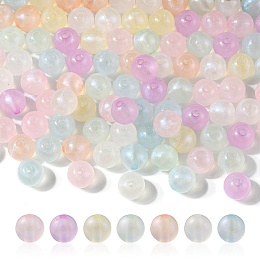 Honeyhandy Rainbow Iridescent Plating Acrylic Beads, Glitter Beads, Round, Mixed Color, 10x9mm, Hole: 2mm