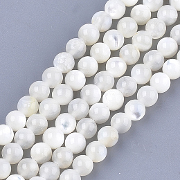 Honeyhandy Natural White Shell Beads, Mother of Pearl Shell Beads Strands, Round, Ivory, 5mm, Hole: 1mm, about 75pcs/strand, 14.9 inch