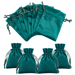 NBEADS 12 Pcs Dark Green Velvet Bags, 12x9 cm Drawstring Jewelry Pouches Rectangle Gift Bags for Wedding Candy Bags Party Favors