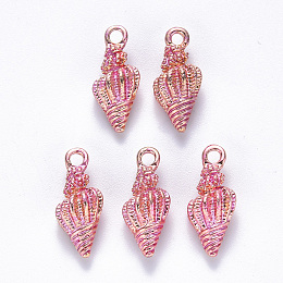 Honeyhandy Alloy Enamel Pendants, Spiral Shell Shape, Light Gold, Hot Pink, 19.5x7.5x6.5mm, Hole: 2.5mm