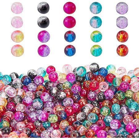 PandaHall Elite 6mm Glass Lampwork Beads for Craft Supplies, 400pcs 10 Colors Round Crystal Crackle Beads for Beading Supplies Necklace, Bracelet, Earring Making
