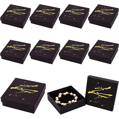 NBEADS 12 Pcs Cardboard Jewelry Boxes, 3.6x3.6x1.1 Black Gift Packaging Box Square Cardboard Packaging Box with Black Sponge for Rings Watches Earrings Bracelet Gift Packaging and Display