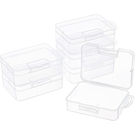 BENECREAT 6Pcs Clear Plastic Box Container Rectangle Storage Organizer with Hinged Lid for Beads, Small Items and Other Craft Projects, 3.9x2.6x1.1