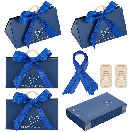 BENECREAT Handbag Shape Candy Packaging Box, Wedding Party Gift Box, with Ribbon and Word Best for You, Midnight Blue, Finish Product: 13x7.5x6.5cm