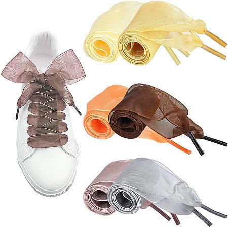 GORGECRAFT 6 Pairs Ribbon Shoelaces for Women Shoe Laces Silk Satin Casual Flat Organza Shoestrings Athletic