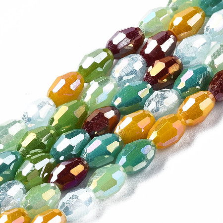 ARRICRAFT Electroplate Glass Beads Strands, AB Color Plated, Faceted, Rice, Medium Sea Green, 4.5x3mm, Hole: 0.7mm, about 96~100pcs/Strand, 15.75 inch~17.32 inch(40~44cm)