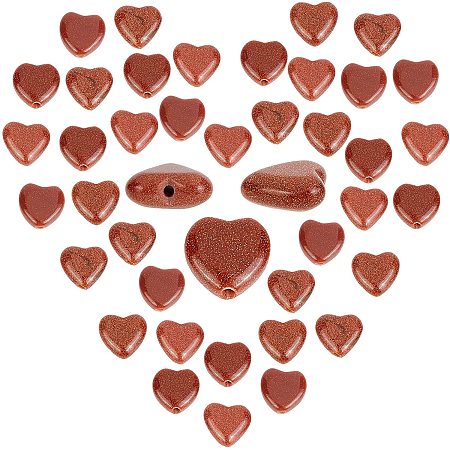 SUNNYCLUE 1 Box 40Pcs Heart Shape Gold Sandstone Beads Healing Power Gemstone Beads Semi Precious Stone Spacer Loose Bead for Adults DIY Necklace Bracelet Earring Jewellery Making Crafts