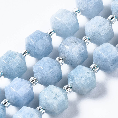 Arricraft Natural Aquamarine Beads Strands, with Seed Beads, Faceted, Polygon, 10x9.5mm, Hole: 1.2mm, about 32~33pcs/strand, 14.76 inch~15.28 inch(37.5cm~38.8cm)