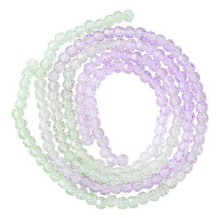 Transparent Glass Beads Strands, Faceted, Round, Lilac, 4~4.5mm, Hole: 1mm, about 90~95pcs/strand, 13.98''(35.5cm), 2 Strands/set