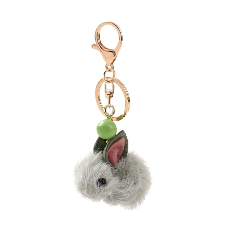 Honeyhandy Wool Felt Keychain, with Iron Key Rings & Lobster Claw Clasps & Bell, Rabbit Pattern, 5x6cm