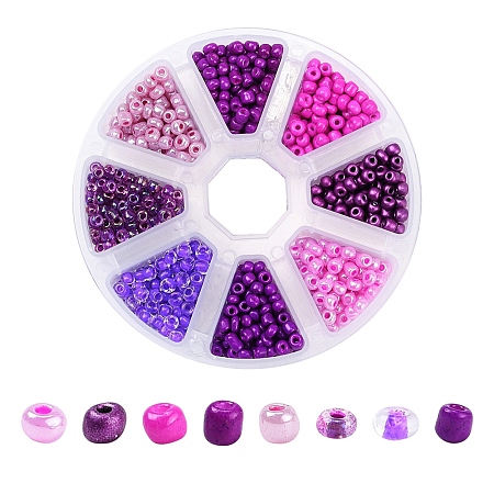 ARRICRAFT 8 Style 6/0 Glass Round Seed Beads, Baking Paint & Ceylon & Transparent Inside Colours Round Hole Beads, Small Craft Beads, for DIY Jewelry Making, Mixed Color, 4~5x2.5~4.5mm, Hole: 1~2mm, about 880~1120pcs/box