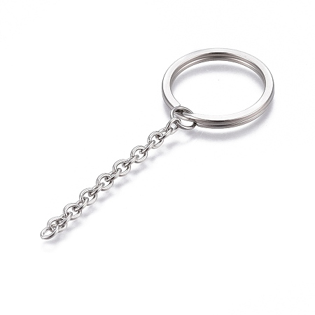 Honeyhandy 304 Stainless Steel Split Key Ring Clasps, For Keychain Making, with Extended Cable Chains, Stainless Steel Color, 79mm, Ring: 25.5x3mm