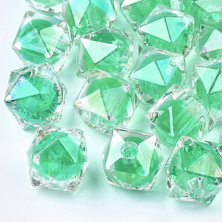Transparent Acrylic Beads, Bead in Bead, Half Drilled, Cube, LightSeaGreen, 14.5x15.5x15.5mm, Half Hole: 3.5mm