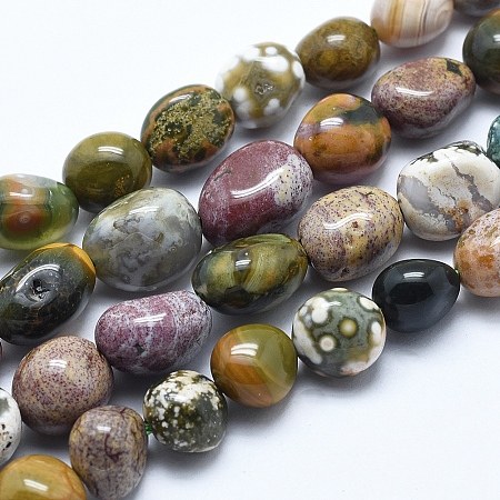 Honeyhandy Natural Ocean Jasper Beads Strands, Nuggets, Tumbled Stone, 8~10mm, Hole: 0.8mm, about 30~50pcs/strand, 15.7 inch(40cm)