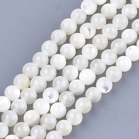 ARRICRAFT Natural White Shell Beads, Mother of Pearl Shell Beads Strands, Round, Ivory, 5mm, Hole: 1mm, about 75pcs/strand, 14.9 inches