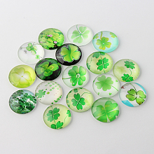 Honeyhandy Half Round/Dome Four Leaf Clover Glass Cabochons, Mixed Color, 12x4mm