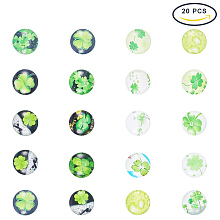 PandaHall Elite 10PCS 12x4mm Mixed Four Leaf Clover Printed Dome Glass Cabochons, Half Round Flatback