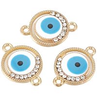 Arricraft 10pcs Alloy Enamel Links with Rhinestones Flat Round with Evil Eye Links for Jewelry Making, DeepSkyBlue, 18x13x2.5mm, Hole: 1.4mm