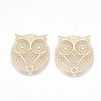 Honeyhandy Brass Links connectors, Etched Metal Embellishments, Owl, Light Gold, 19x17x0.3mm, Hole: 1.6mm