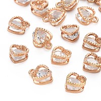 Honeyhandy Heart Alloy Charms, with Cubic Zirconia, Light Gold, 12x8.5x5mm, Hole: 1mm