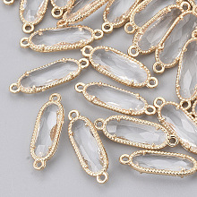 Honeyhandy Glass Links, with Light Gold Plated Eco-Friendly Alloy Findings, Faceted, Oval, Clear, 21x7x3mm, Hole: 1.2mm