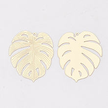 Honeyhandy Brass Pendants, Tropical Leaf Charms, Etched Metal Embellishments, Long-Lasting Plated, Monstera Leaf, Light Gold, 29.5x25x0.3mm, Hole: 1.2mm