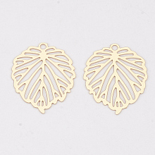 Honeyhandy Brass Pendants, Etched Metal Embellishments, Long-Lasting Plated, Leaf, Light Gold, 22x17.5x0.3mm, Hole: 1.5mm