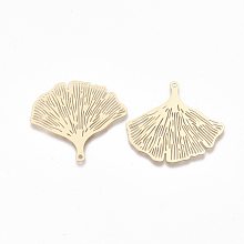 Honeyhandy Brass Pendants, Etched Metal Embellishments, Ginkgo Leaf, Light Gold, 30x33x0.3mm, Hole: 1.4mm