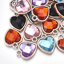 Honeyhandy UV Plating Acrylic Pendants, with Acrylic Rhinestone, Faceted, Heart, Mixed Color, Light Gold, 20x17x5mm, Hole: 2mm