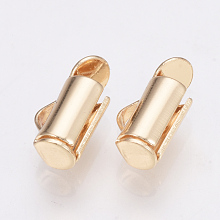 Honeyhandy Brass Slide On End Clasp Tubes, Slider End Caps, Light Gold, 6x6x4mm, Hole: 1x2mm, Inner Diameter: 3mm